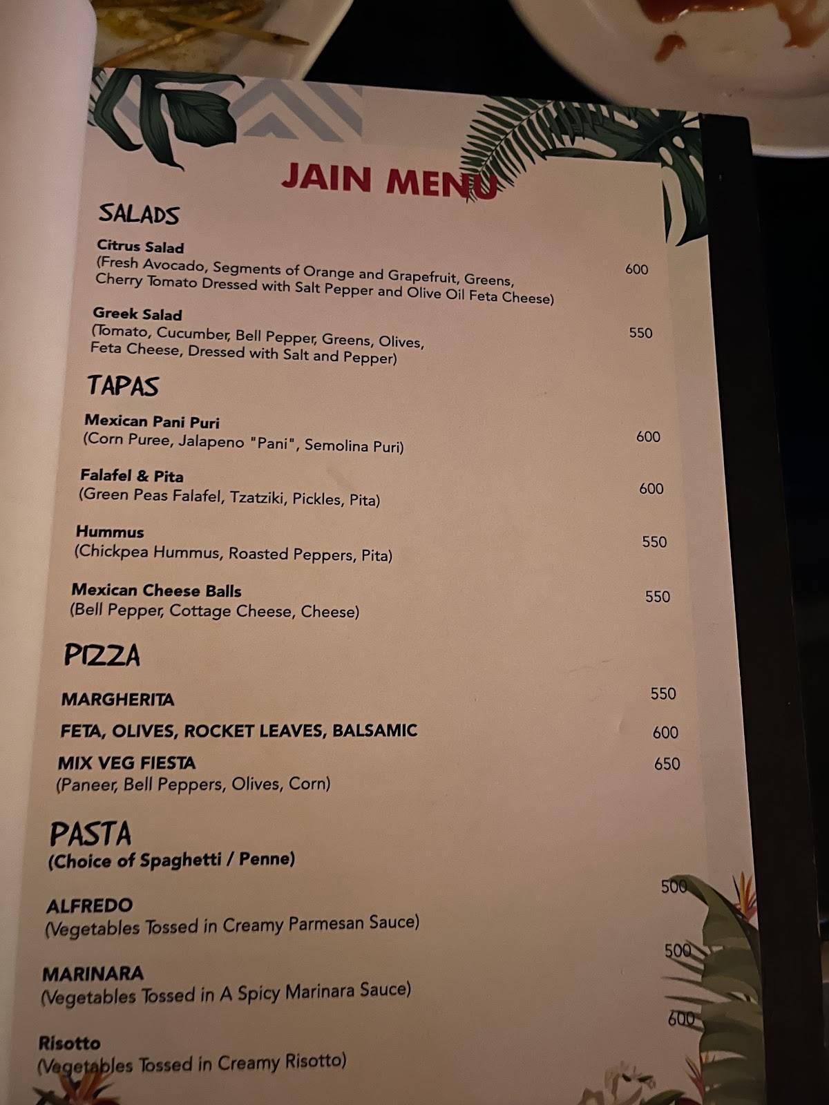 Casa Playa menu
