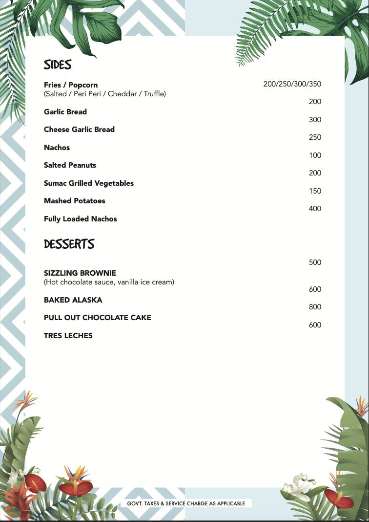 Casa Playa menu