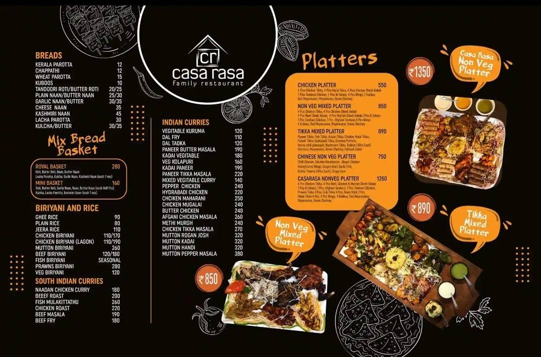 Casa Rasa Taliparamba menu