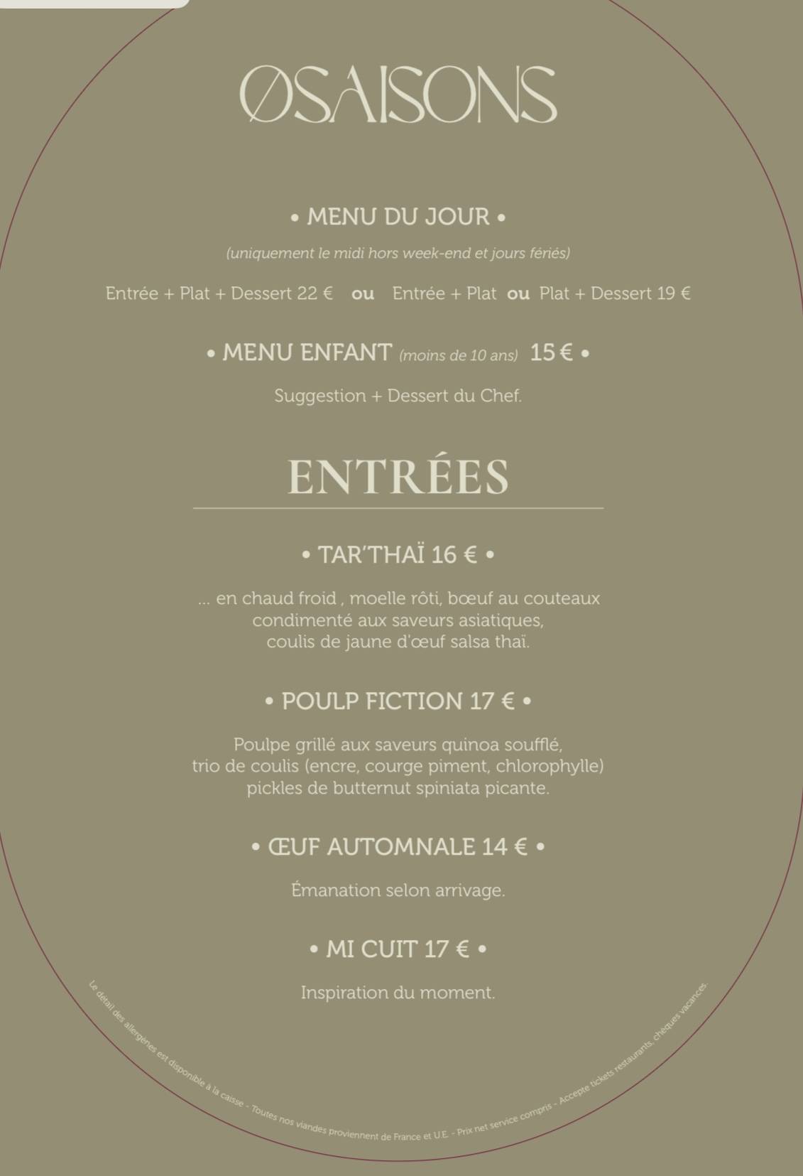 Menu de Ø Saisons