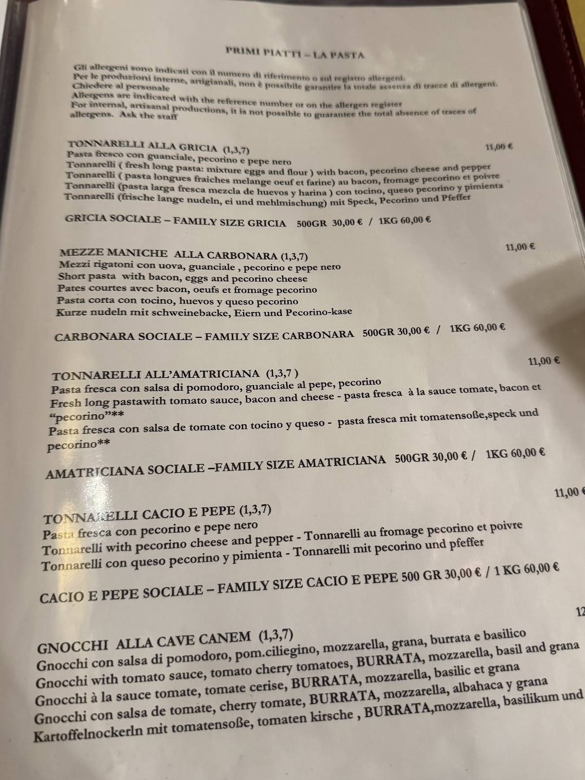Menu de Cave Canem trattoria - pizzeria a Trastevere