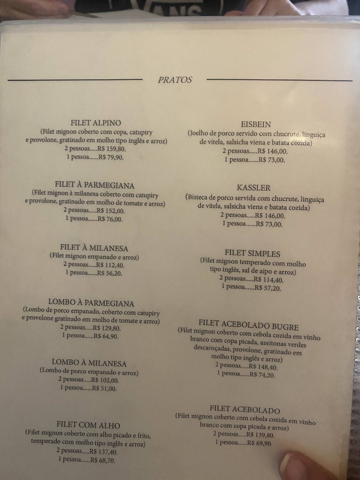 Caverna Bugre cardápio