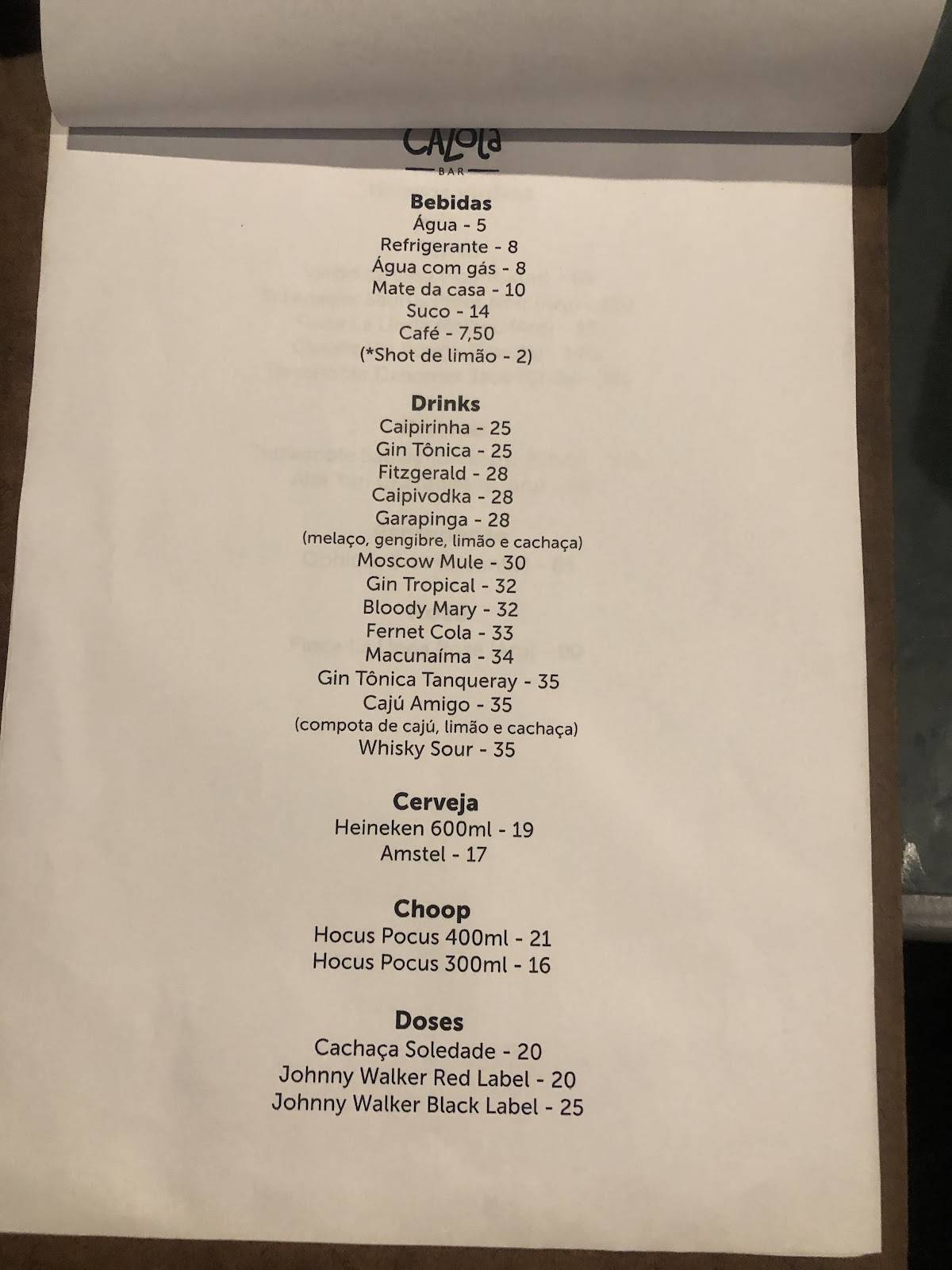 Cazota Bar cardápio