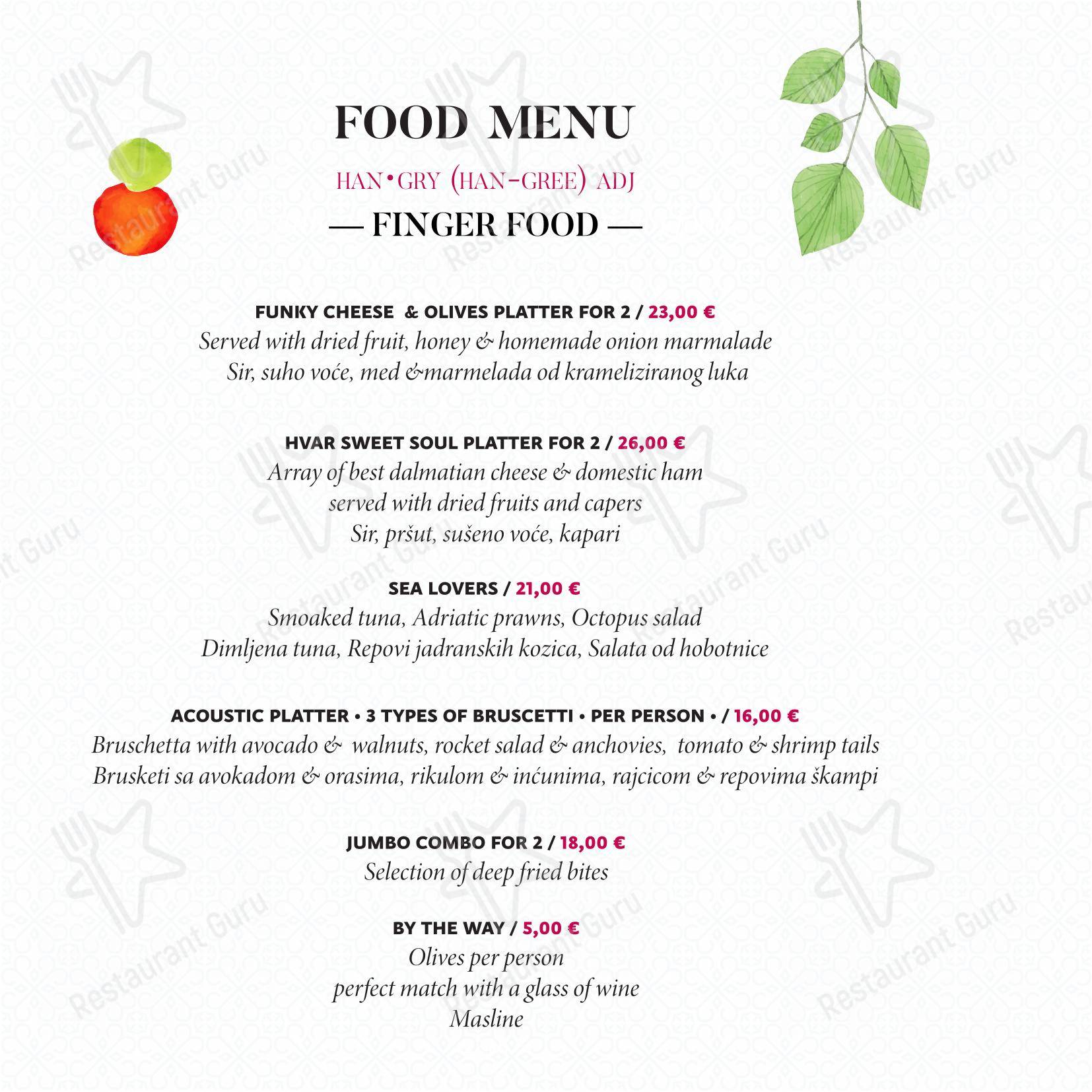 Central Park Club, Hvar in Lesina - Menu