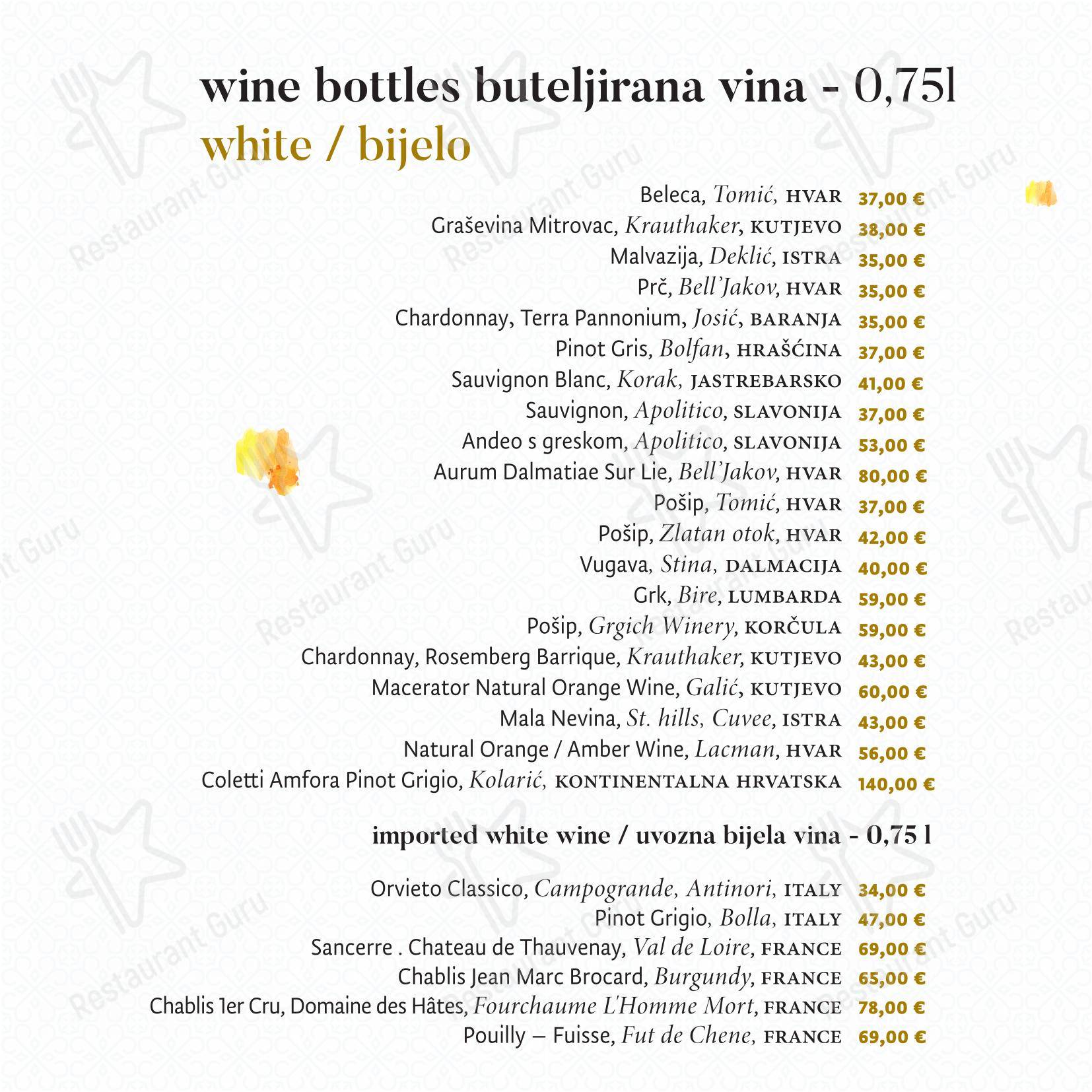 Menu per Central Park Club, Hvar in Lesina