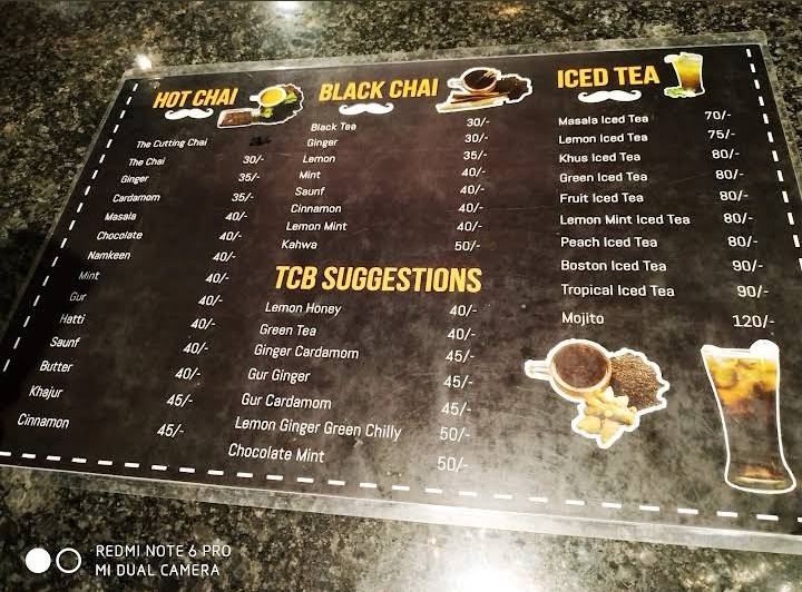 Chai Bar menu
