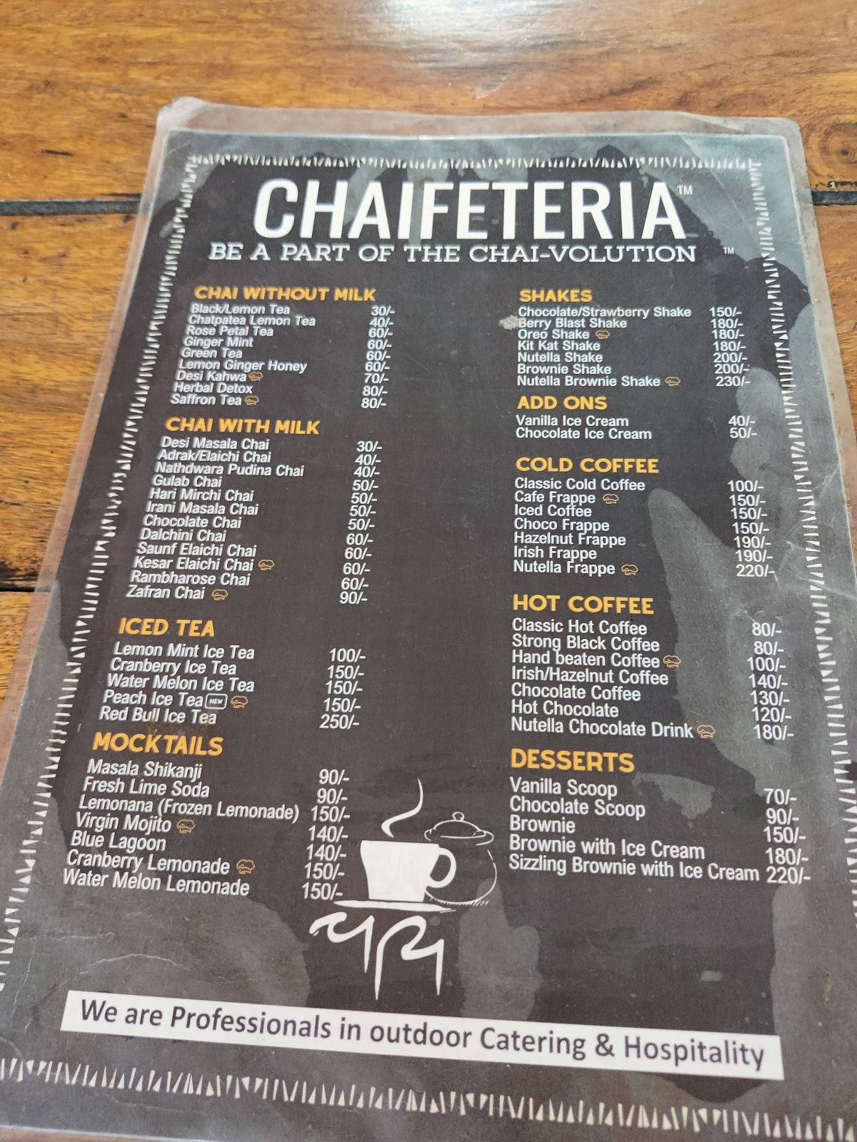 Chaifeteria Cafe menu