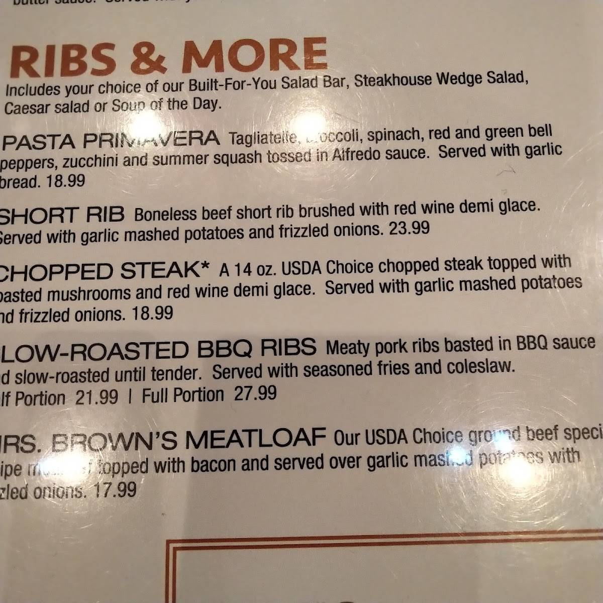 Menu at Charlie Brown's Fresh Grill steakhouse, Scotch Plains
