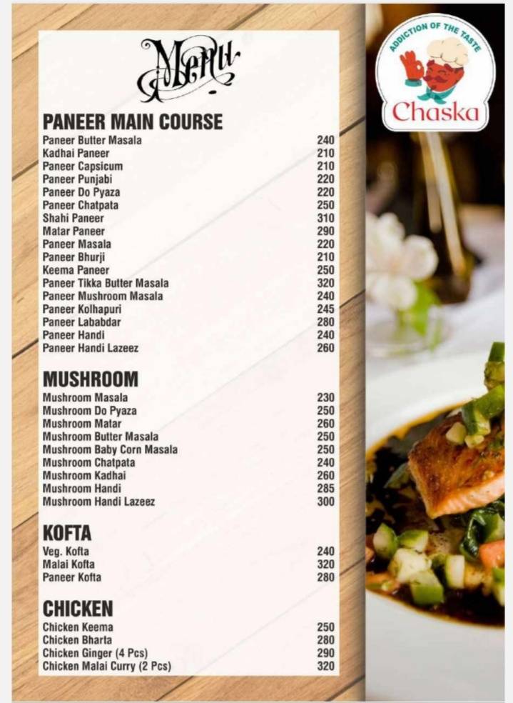Chaska Restaurant & Lounge menu