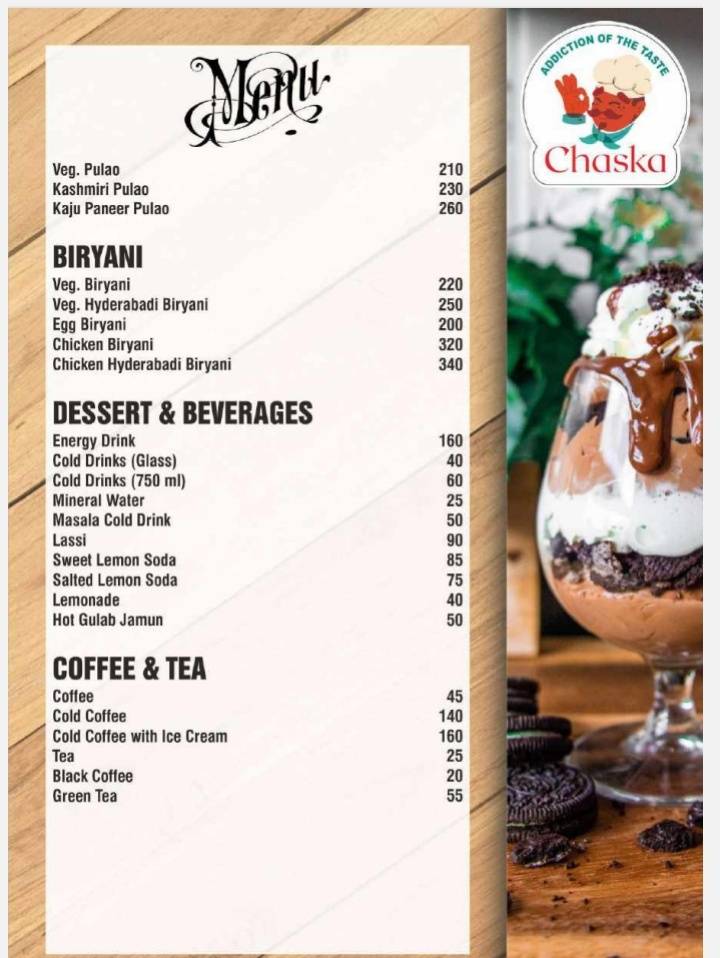 Chaska Restaurant & Lounge menu