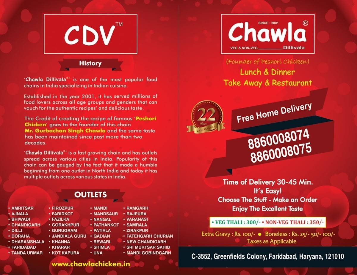 Chawla Dillivala Restaurant menu