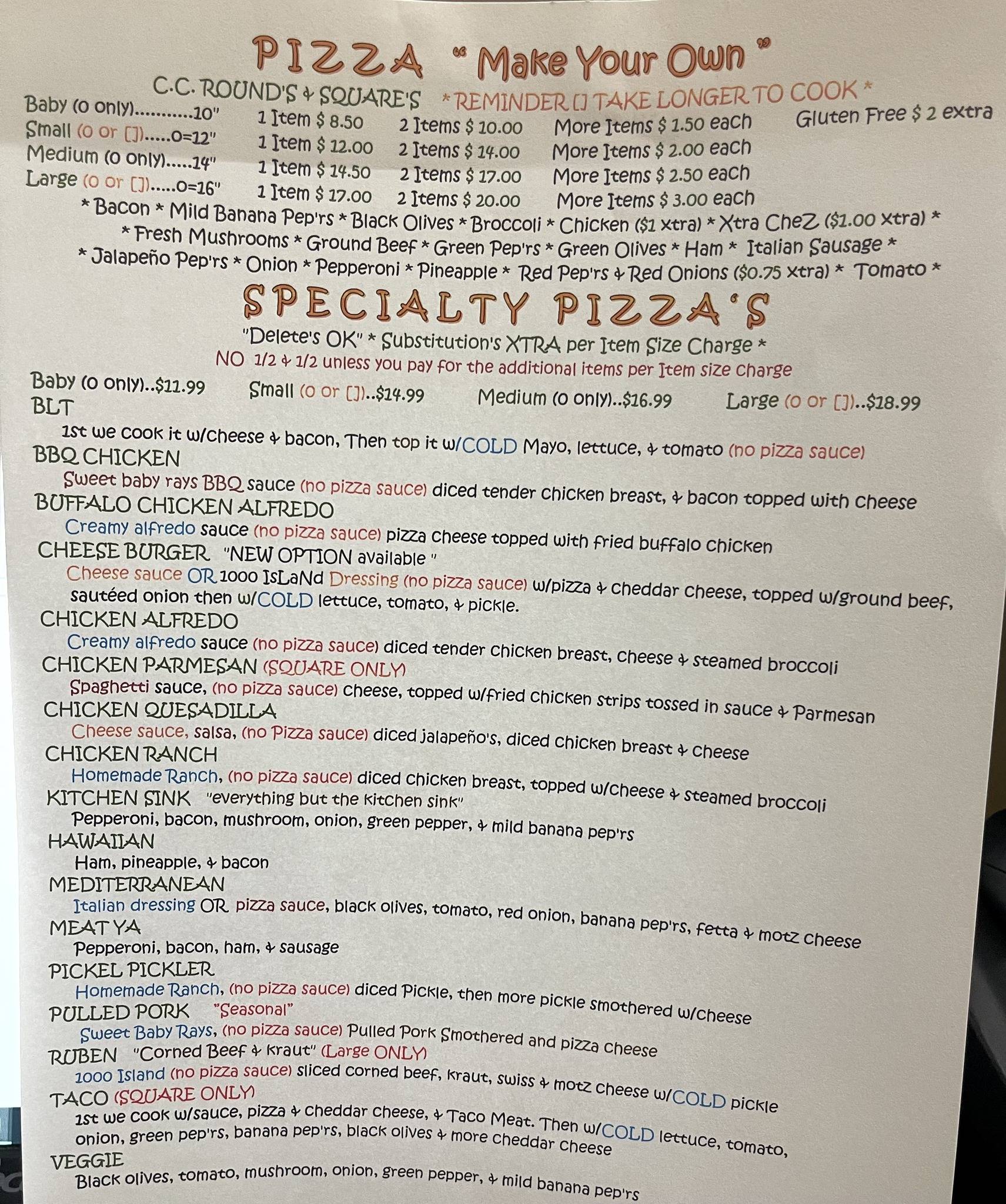 Menu at Cheap Charlie's steakhouse, Fort Gratiot Township