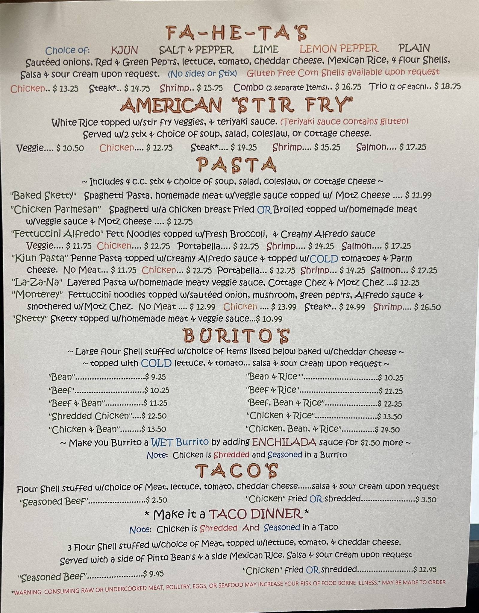 Menu at Cheap Charlie's steakhouse, Fort Gratiot Township