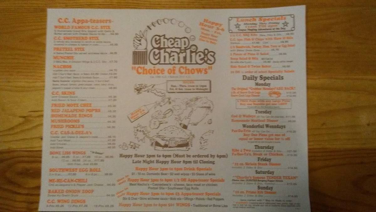 Menu at Cheap Charlie's steakhouse, Fort Gratiot Township
