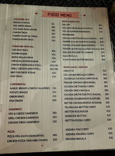 Cheers Bar menu