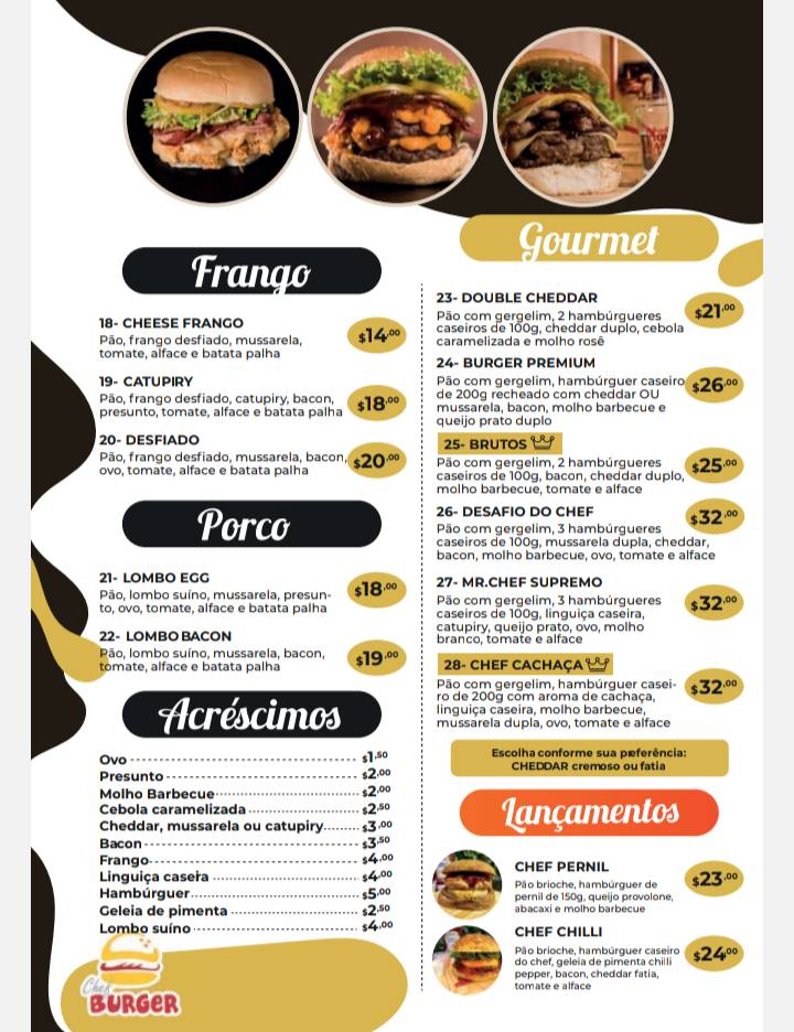 Chef Burger cardápio