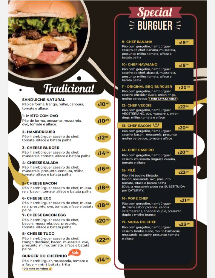 Chef Burger cardápio