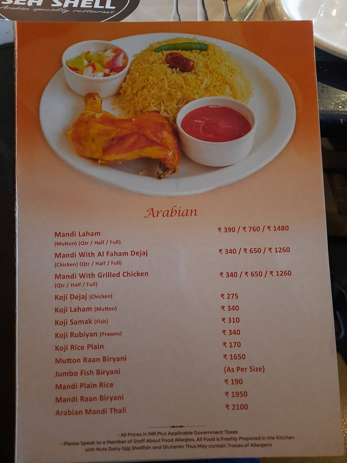 Savoury SeaShell Restaurant - Velachery menu