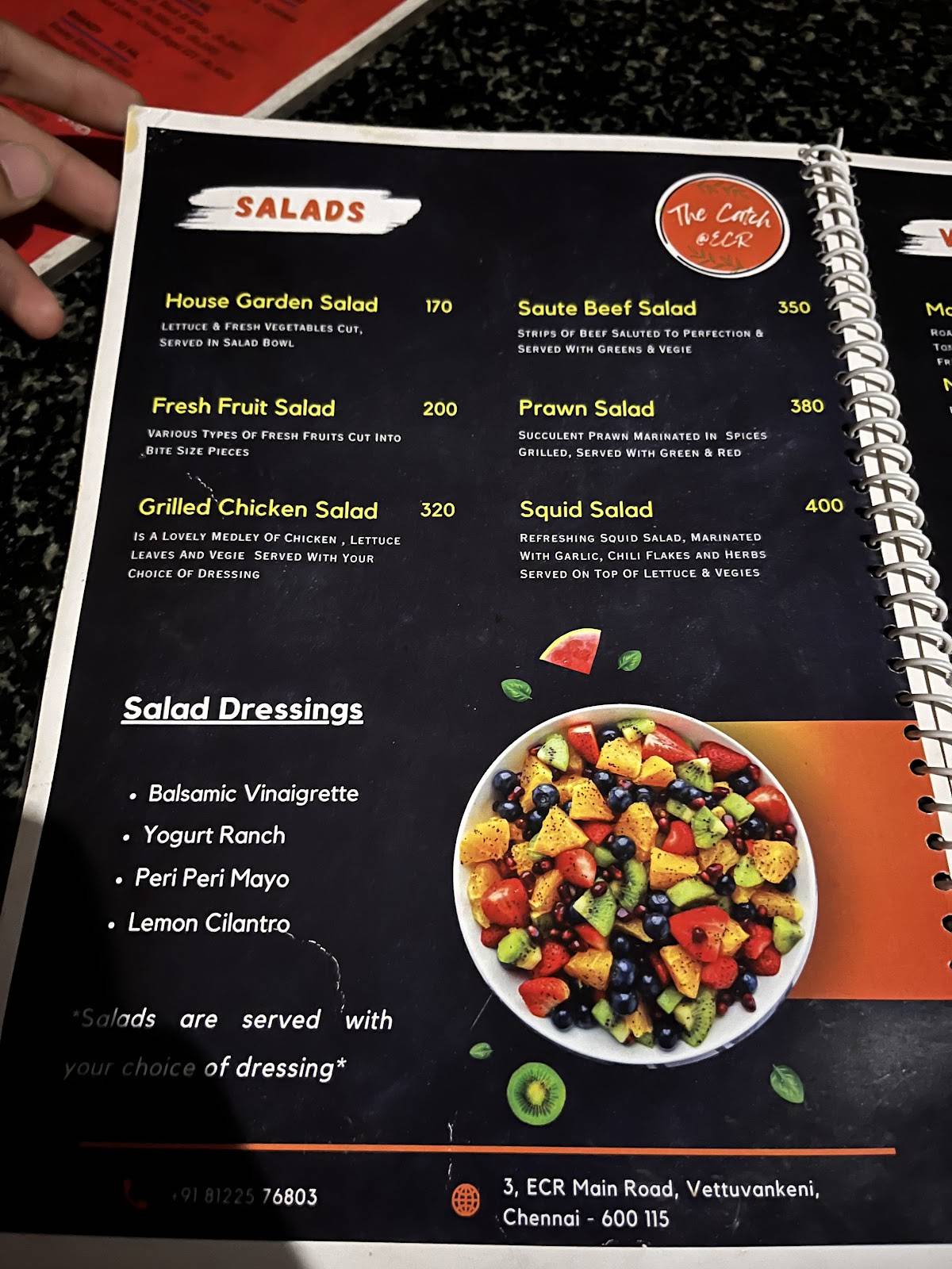 The Catch At ECR menu