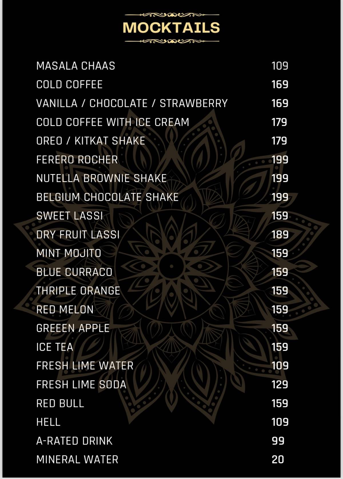 VIRAASAT menu