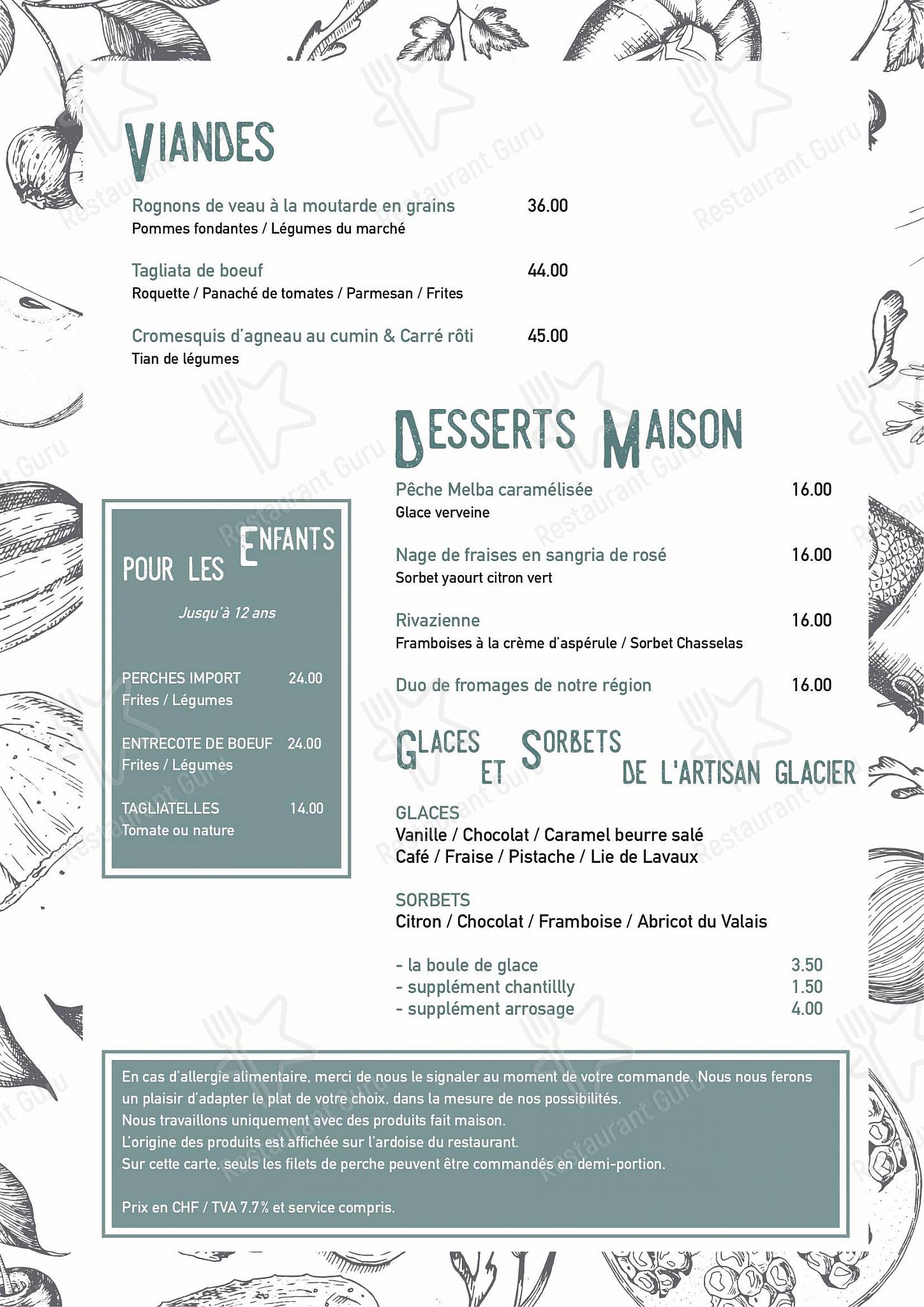 Lunch Menu per Auberge de Rivaz in Rivaz