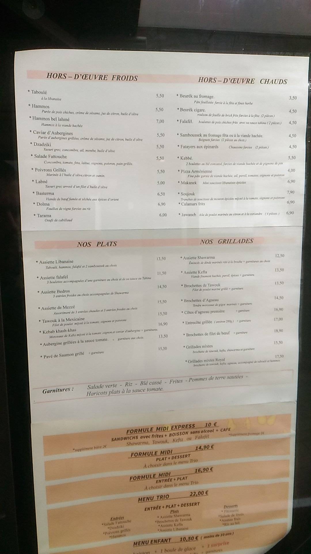 Menu de Chez Bedros