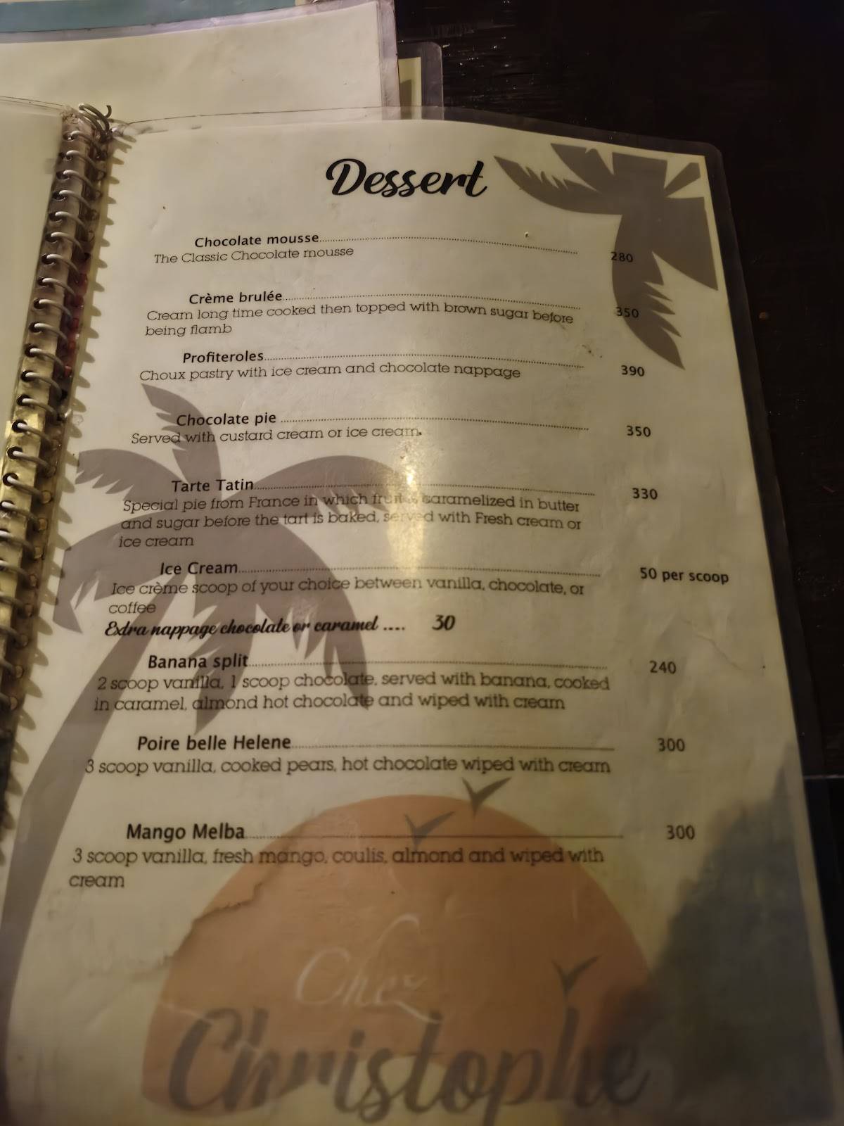 Chez Christophe Gokarna French Café since 2010 menu