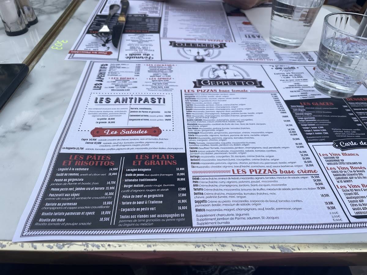 Menu de Chez Geppetto