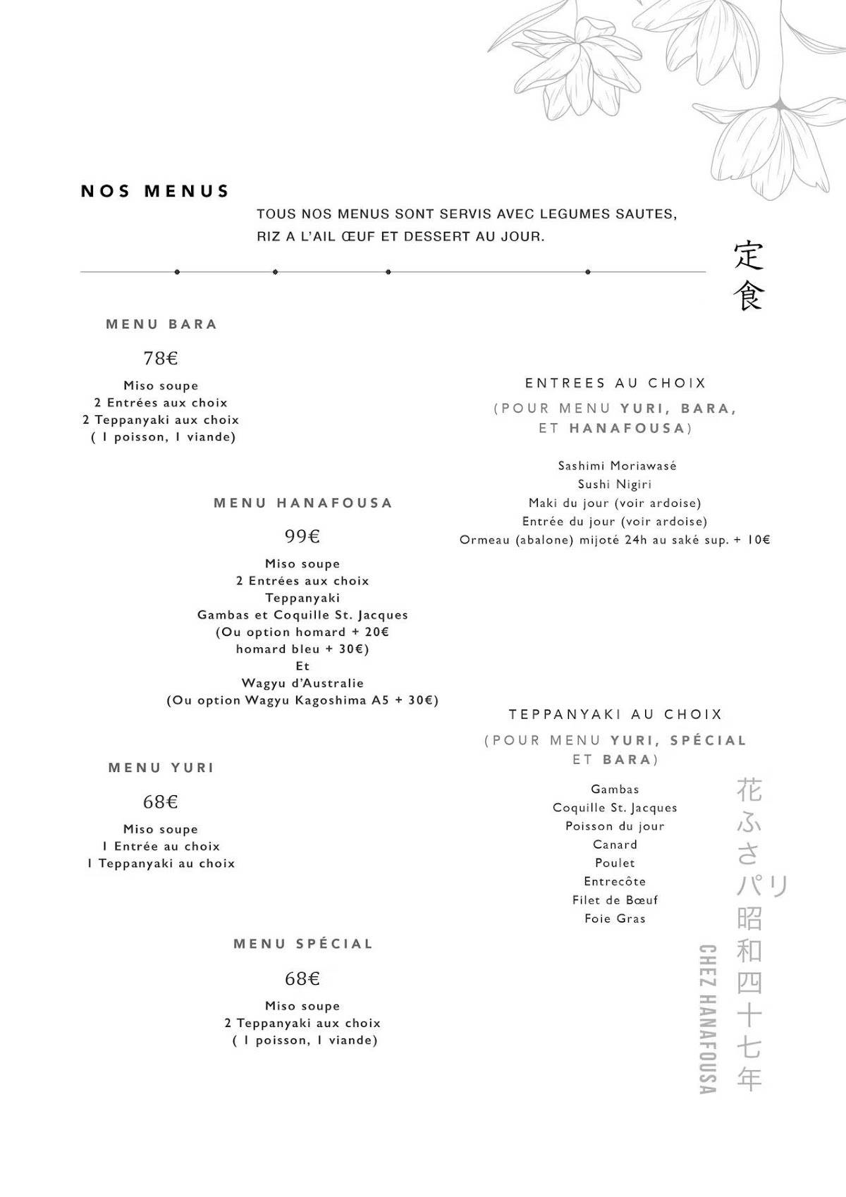 Menu de Chez Hanafousa