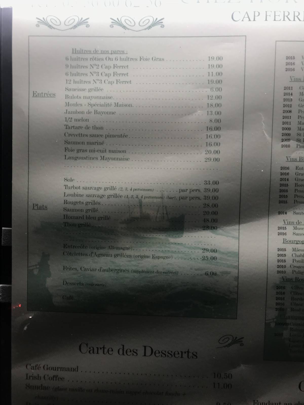 chez hortense restaurant cap ferret