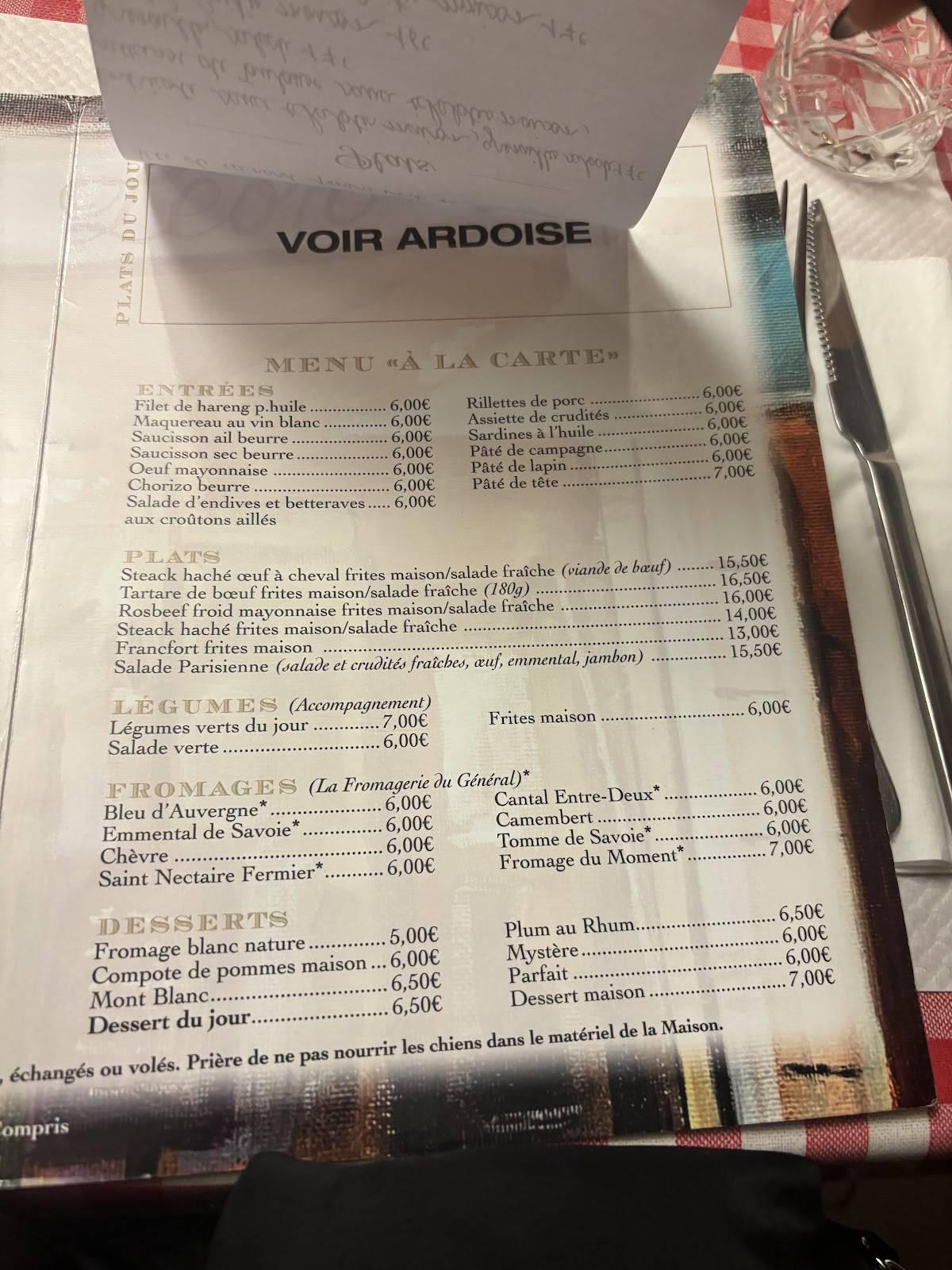 Menu de Chez Léon
