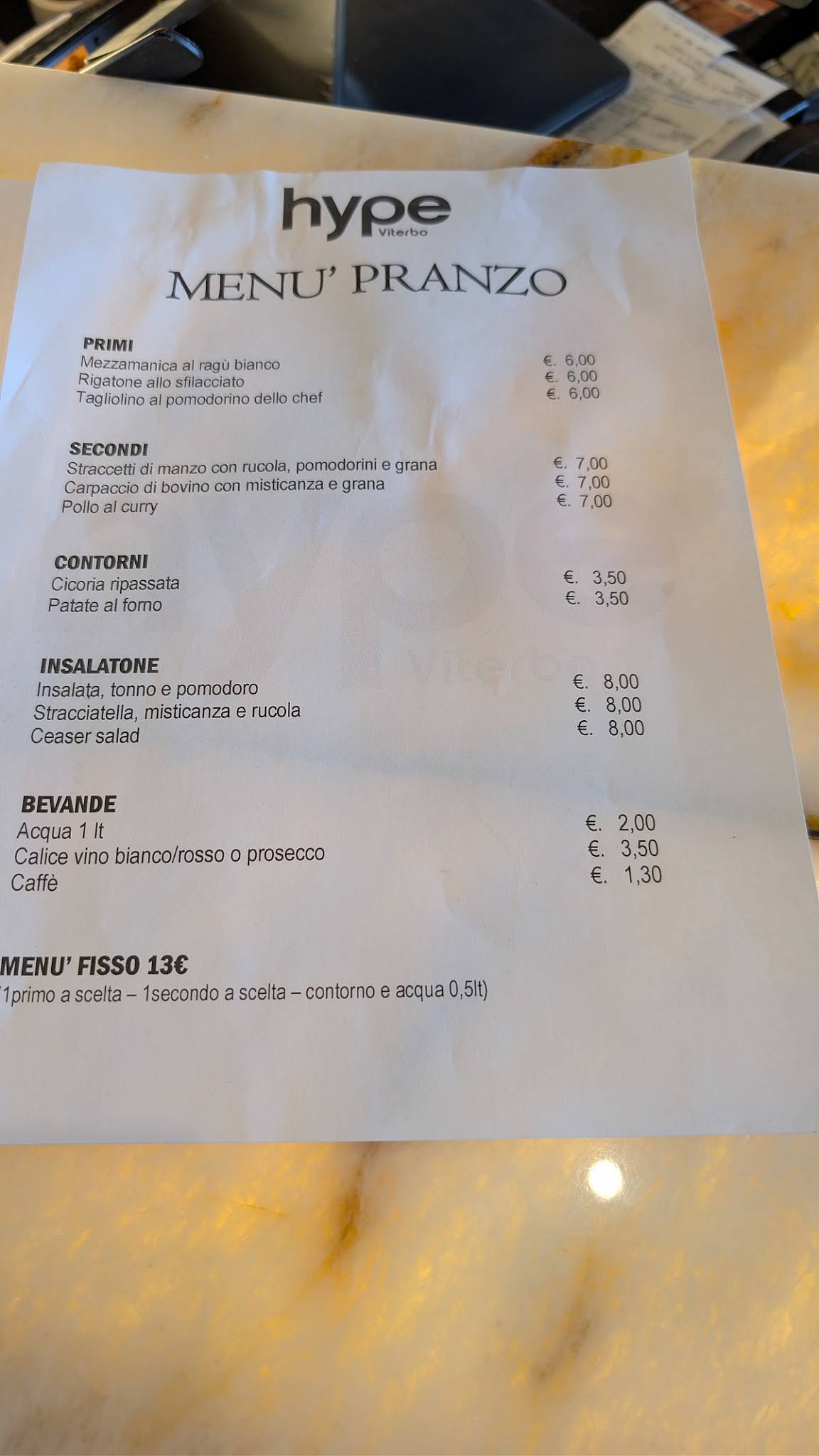 Menu di Chic Viterbo 
