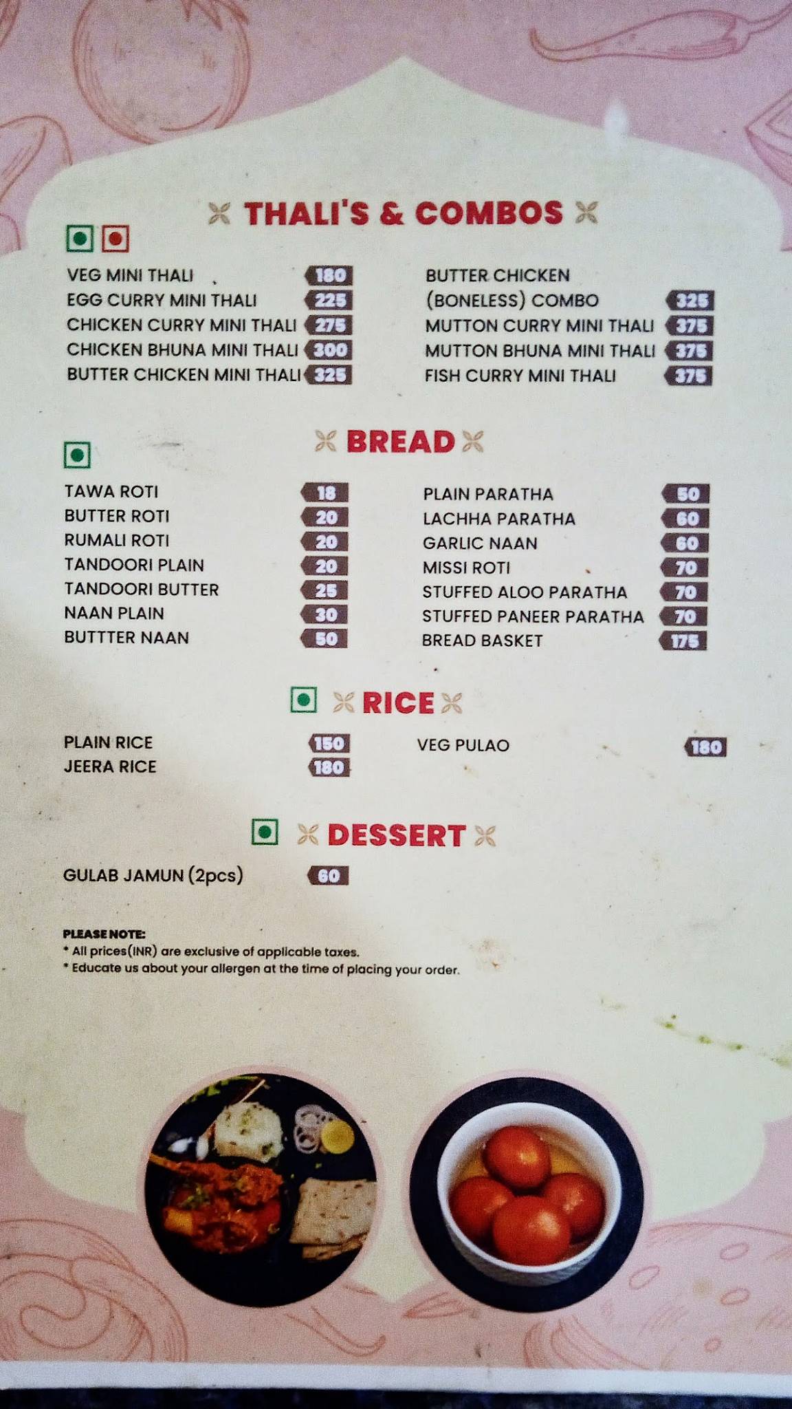 Chicken kukduku menu