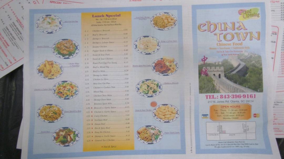 Menu at China Town restaurant, Olanta