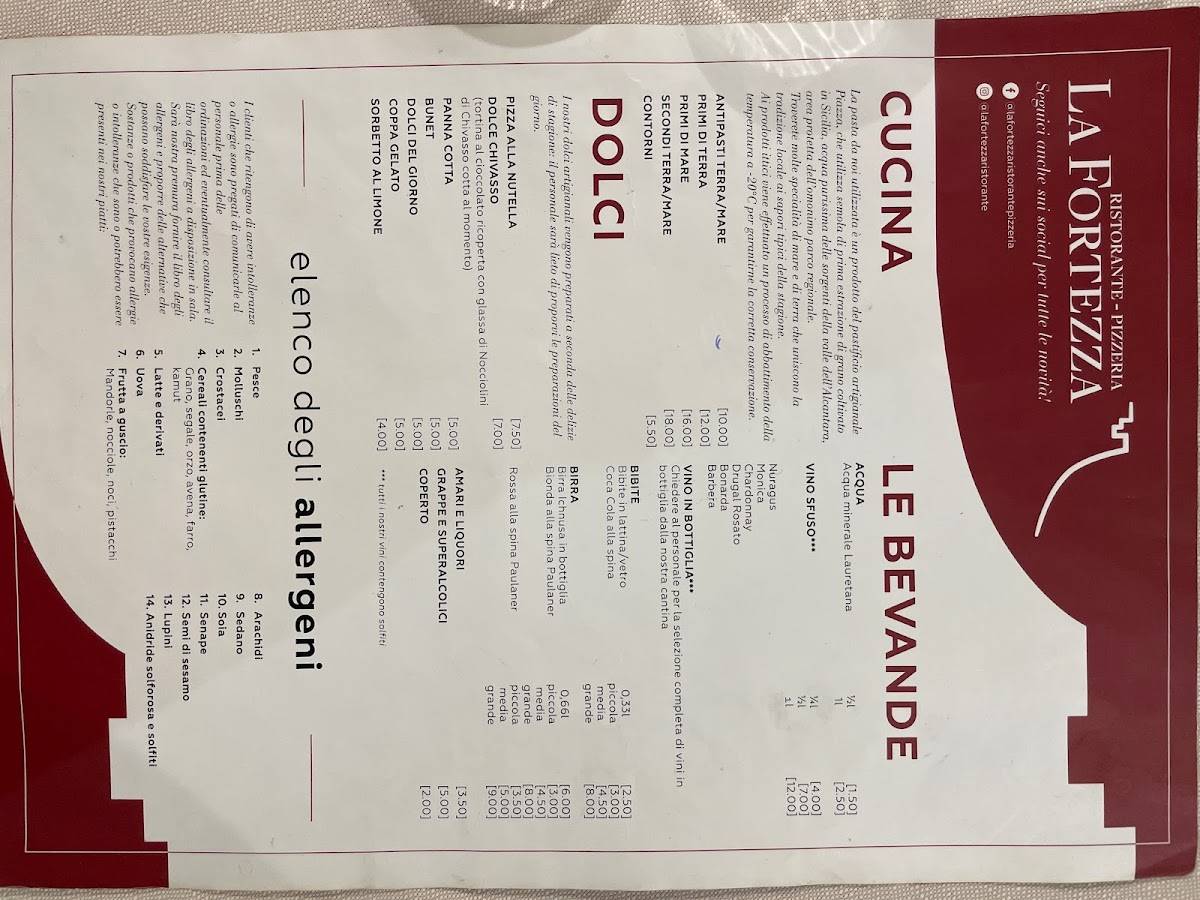 Menu di La Fortezza 