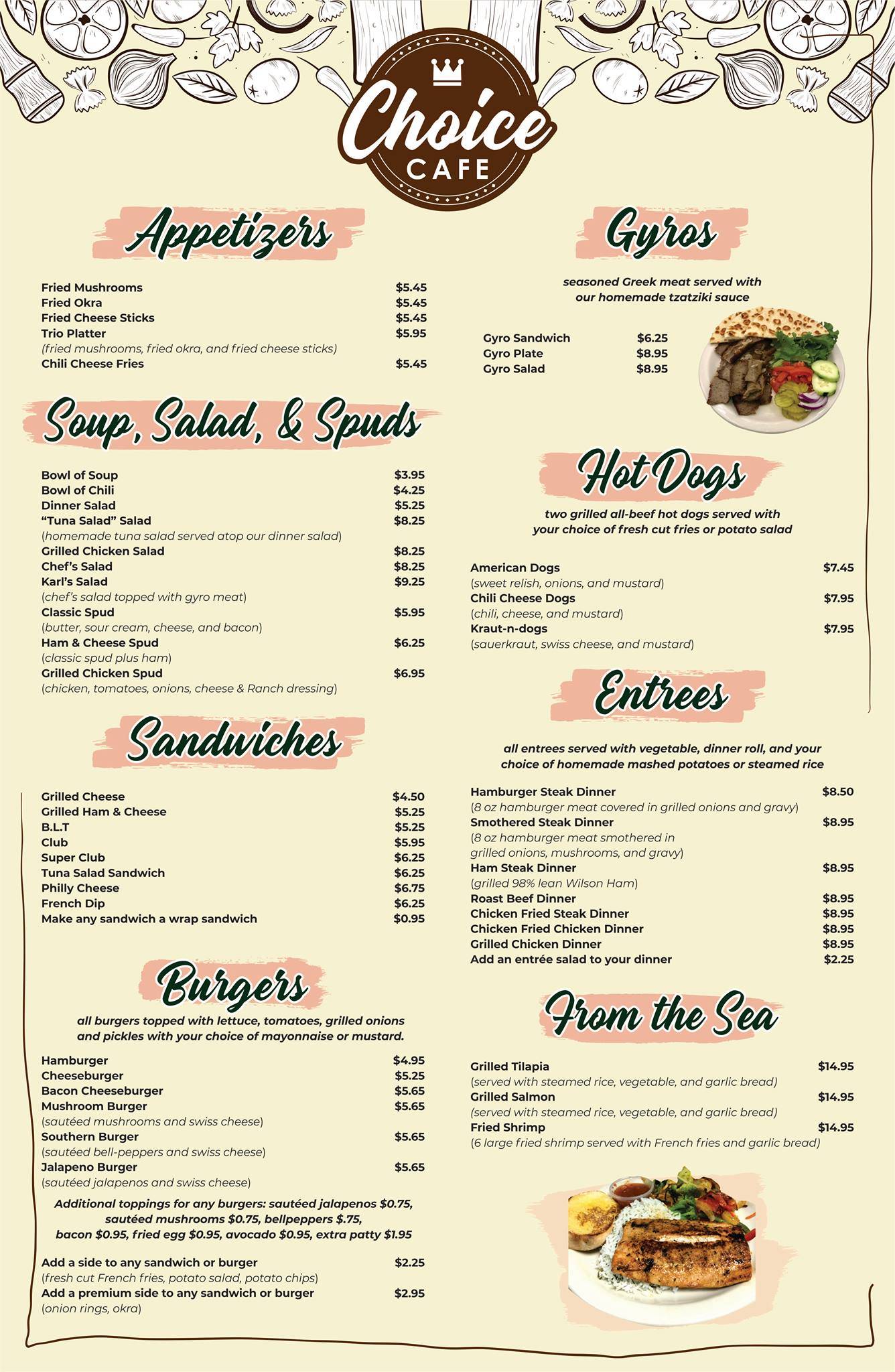 Menu at Choice Cafe, Oklahoma City