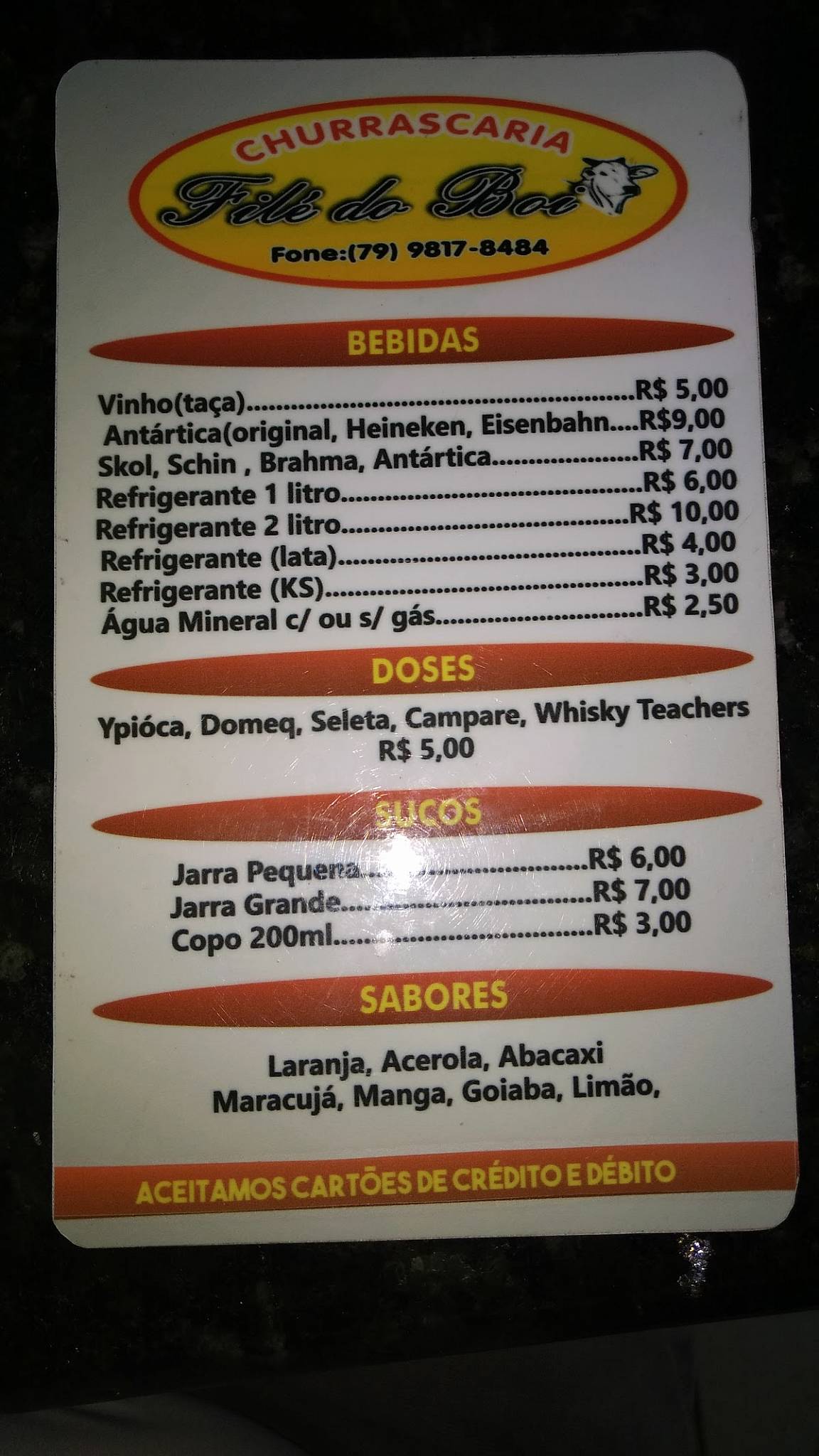 Churrascaria Filé do Boi cardápio