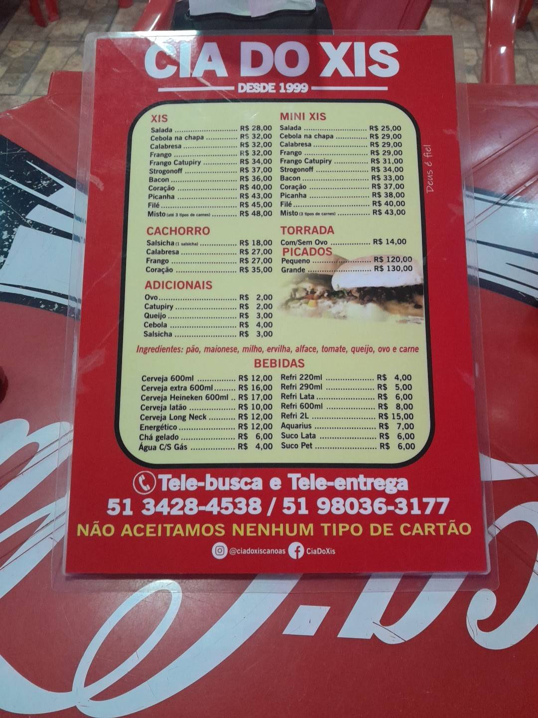 Cia do Xis cardápio
