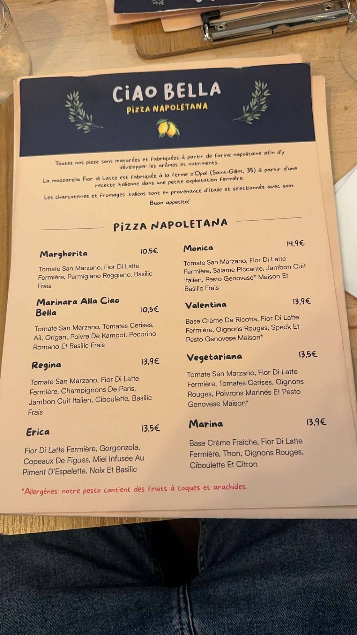 Menu de Ciao Bella - Pizza Napoletana