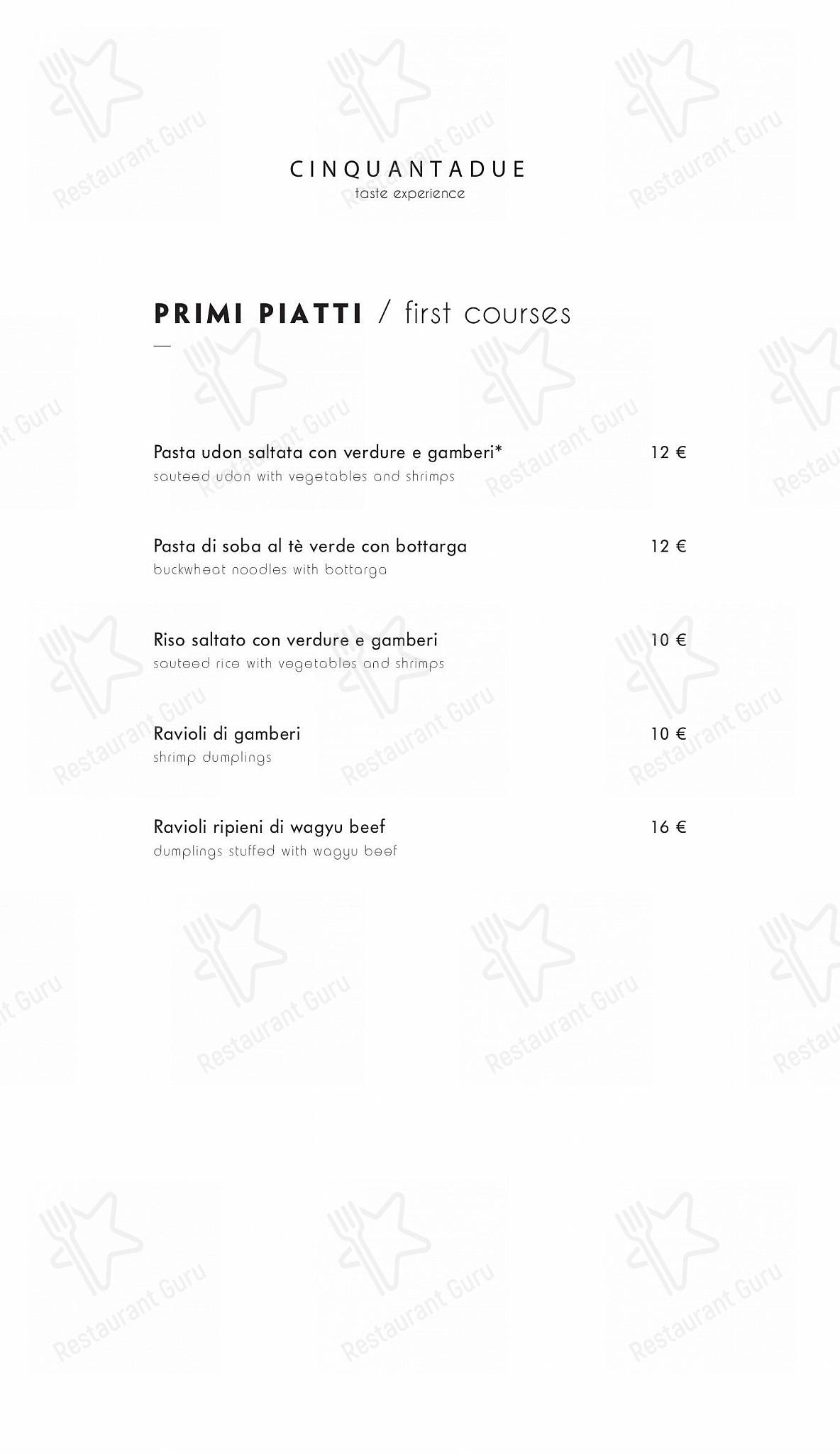 Cinquantadue Milano in Milano - Menu
