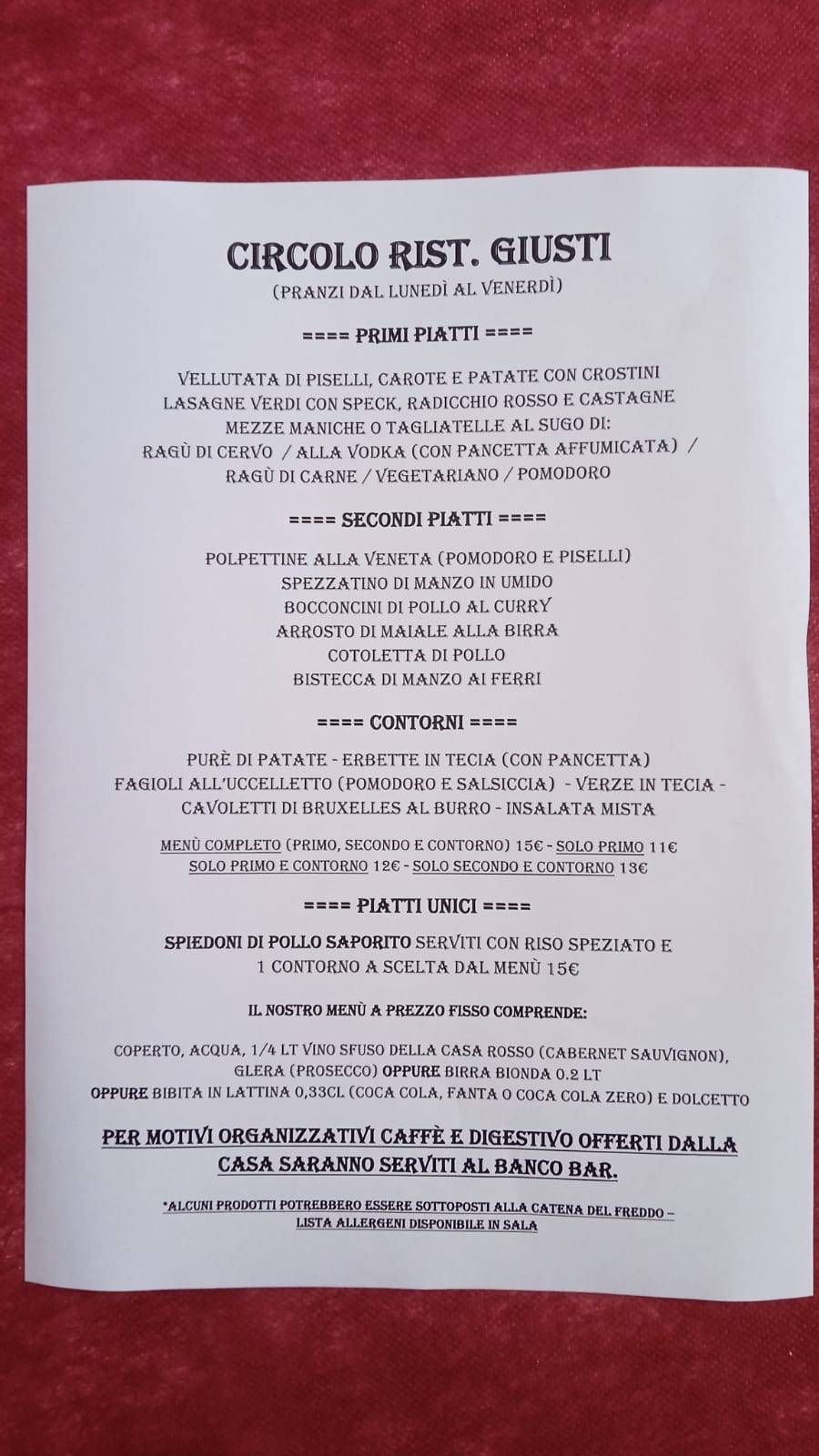 Menu di Circolo RIST. Giusti 