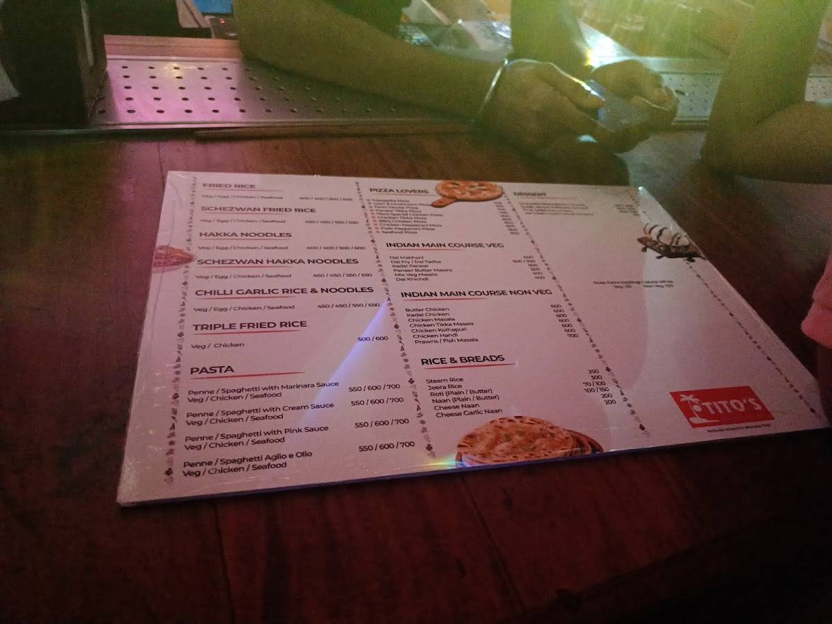 Club Titos menu