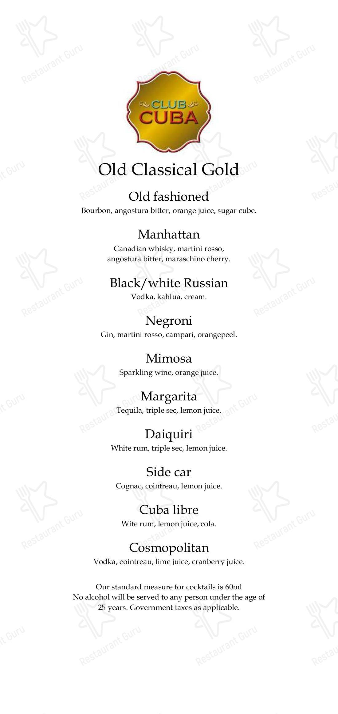 Club Cuba in New Delhi - Menu