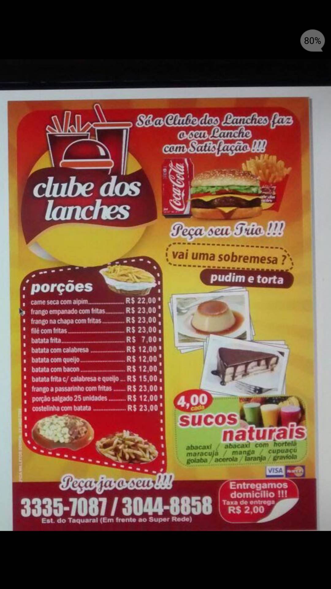 Clube dos Lanches cardápio