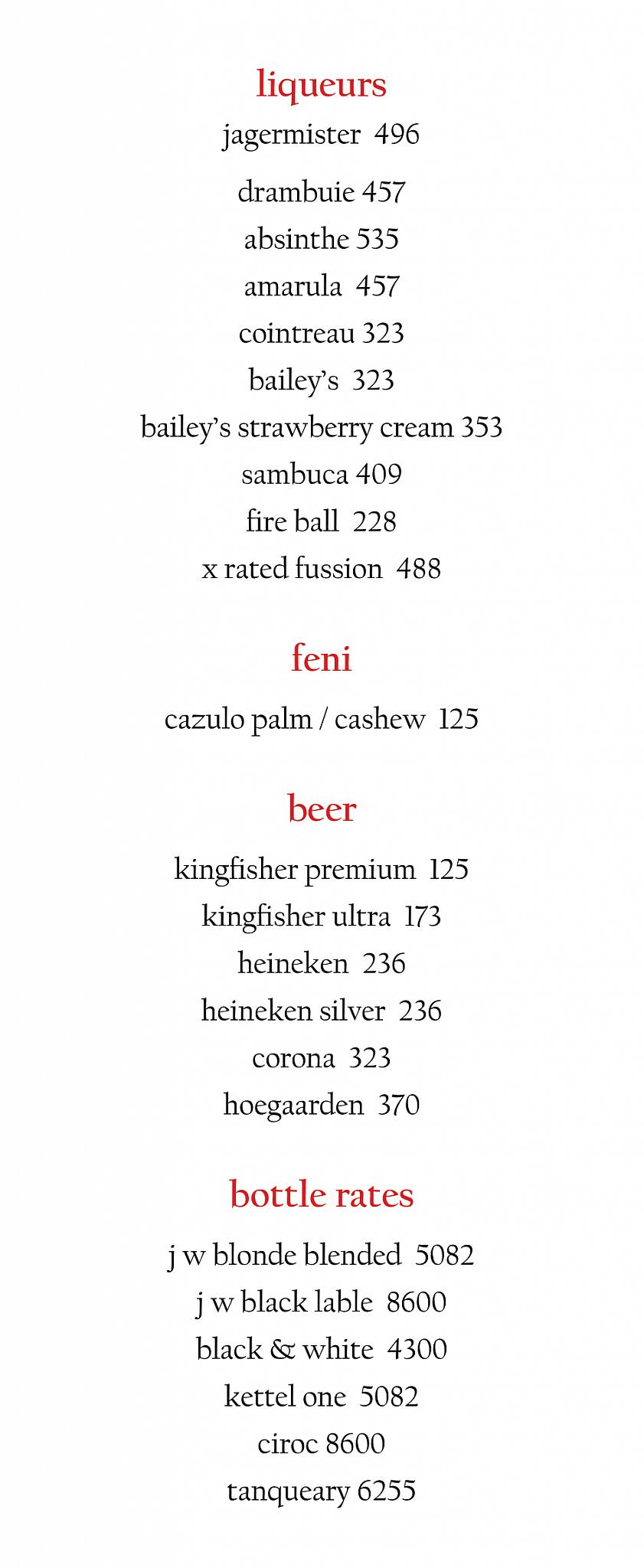 Cohiba Bar & Kitchen menu
