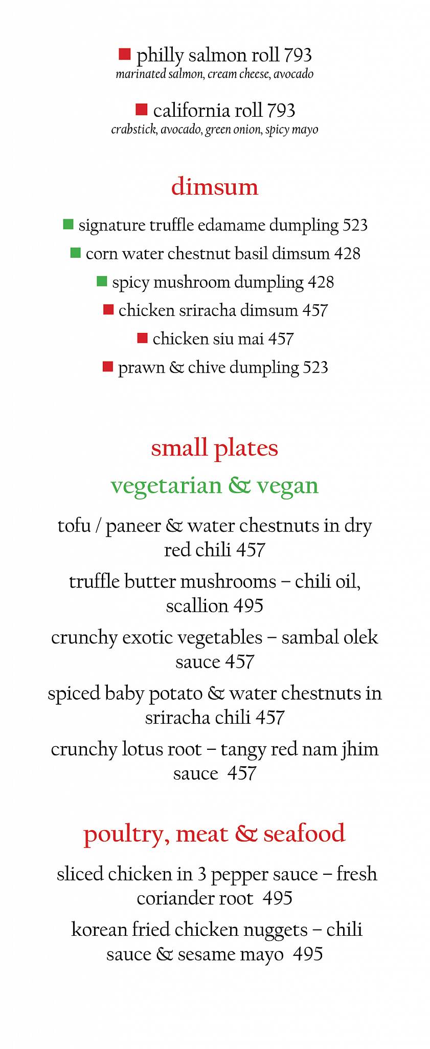 Cohiba Bar & Kitchen menu