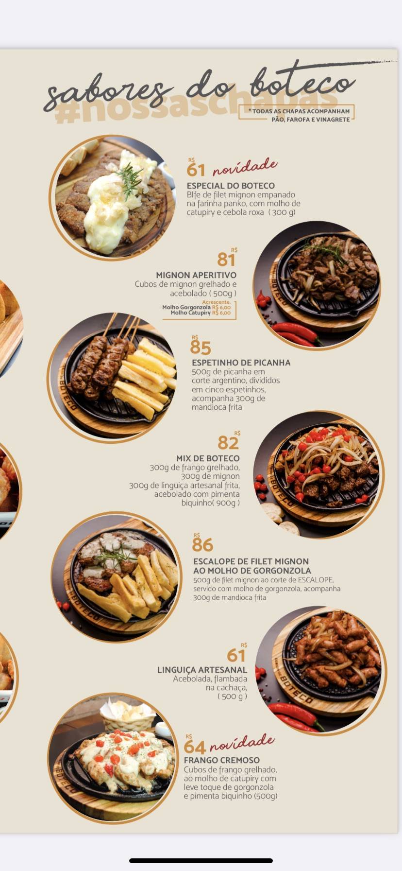 Comida de Boteco cardápio