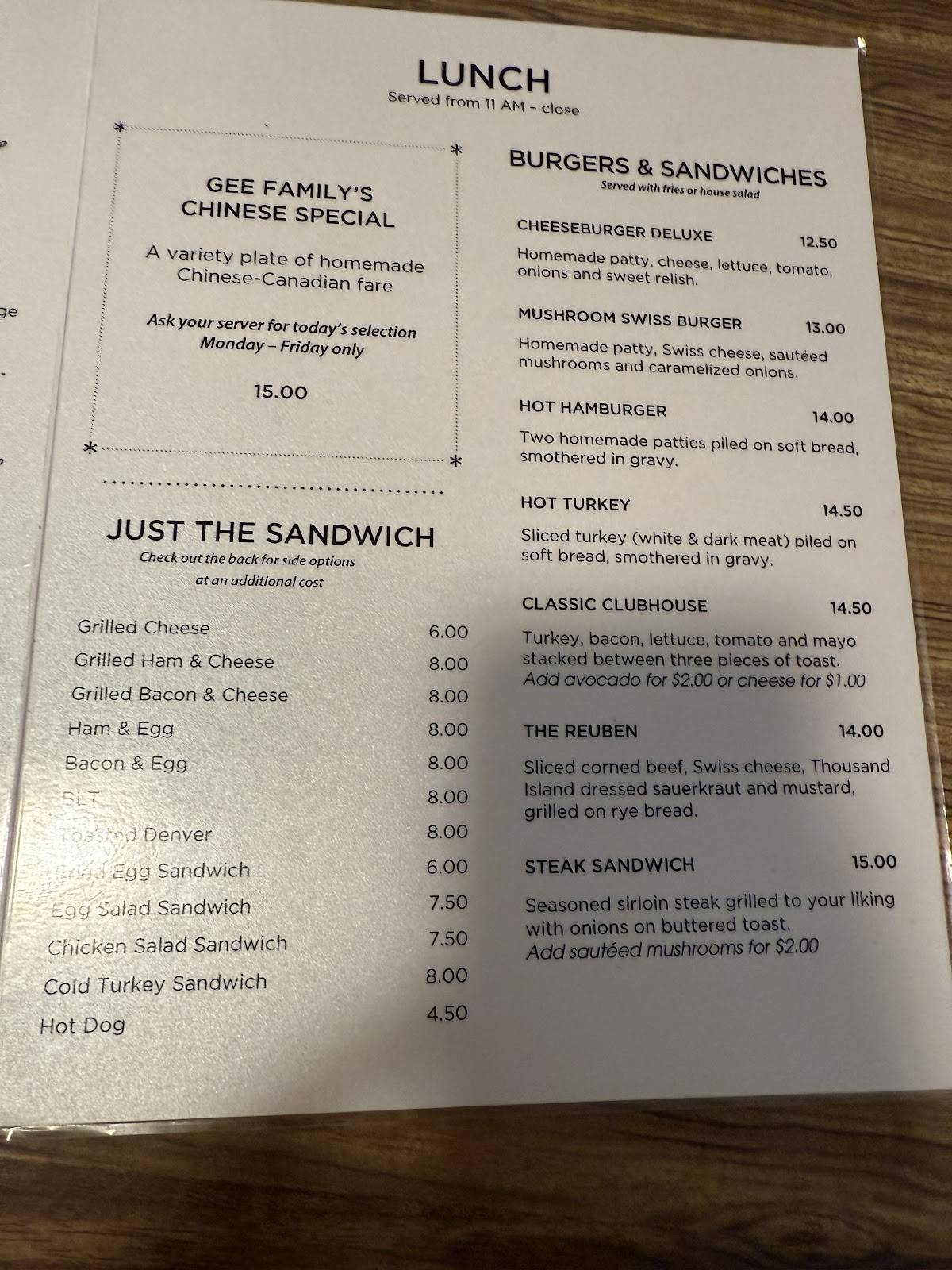 Menu de Commodore Restaurant