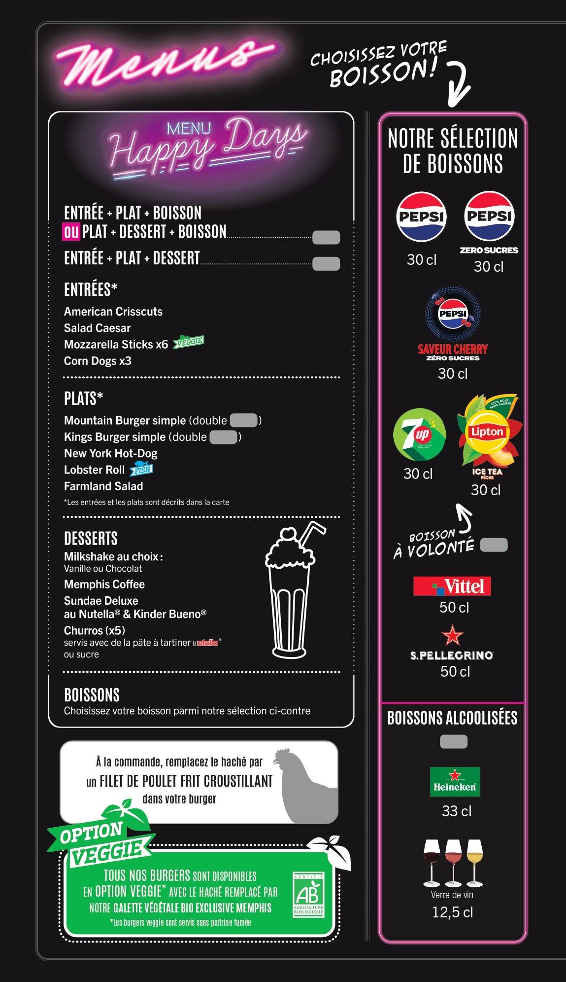 Menu de Memphis - Restaurant Diner