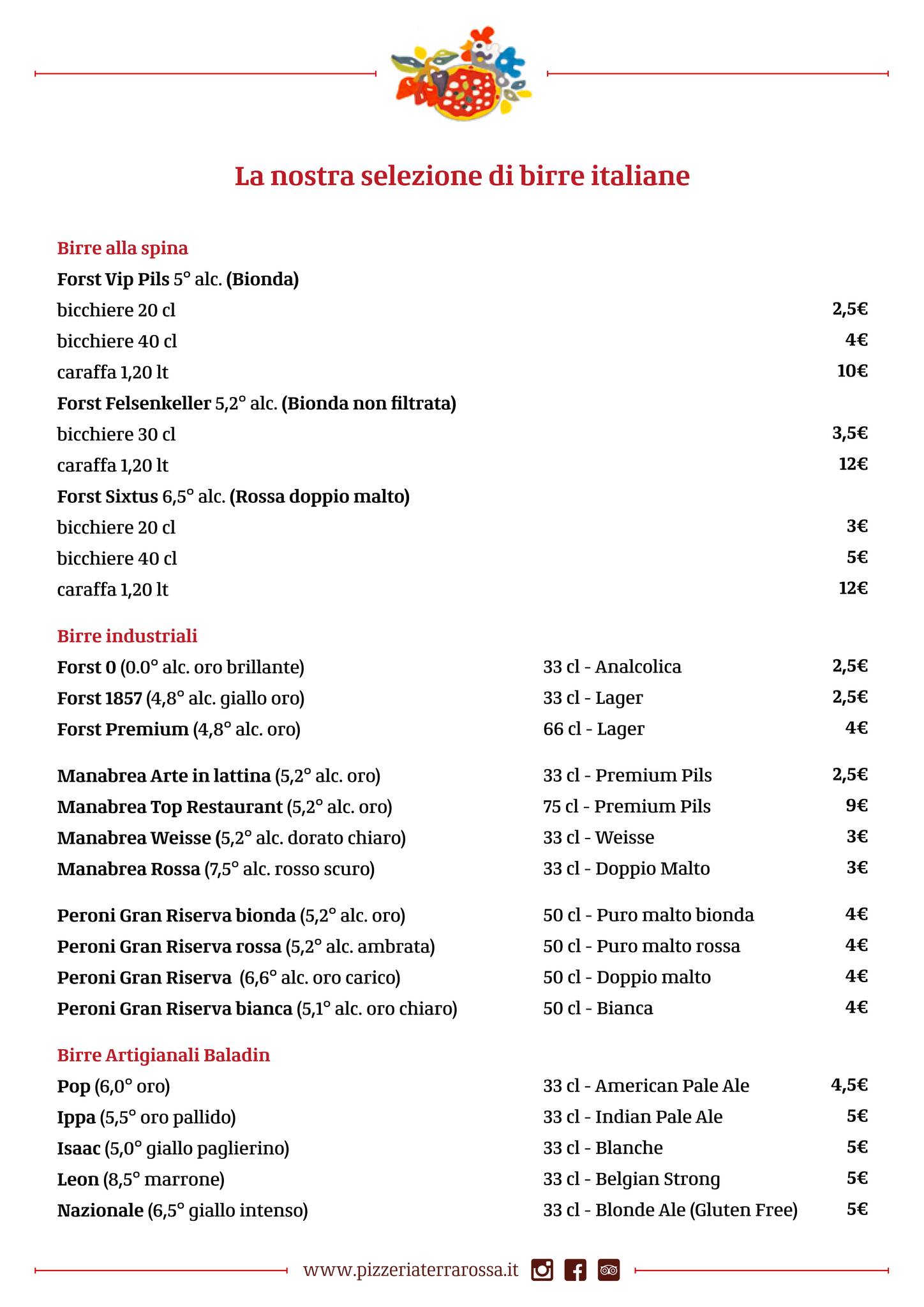 Menu di Pizzeria Terrarossa 